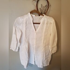 Women's Linen White Button-Up Top